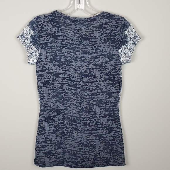 NWOT INC Navy Lace Print Top - Picture 2 of 4
